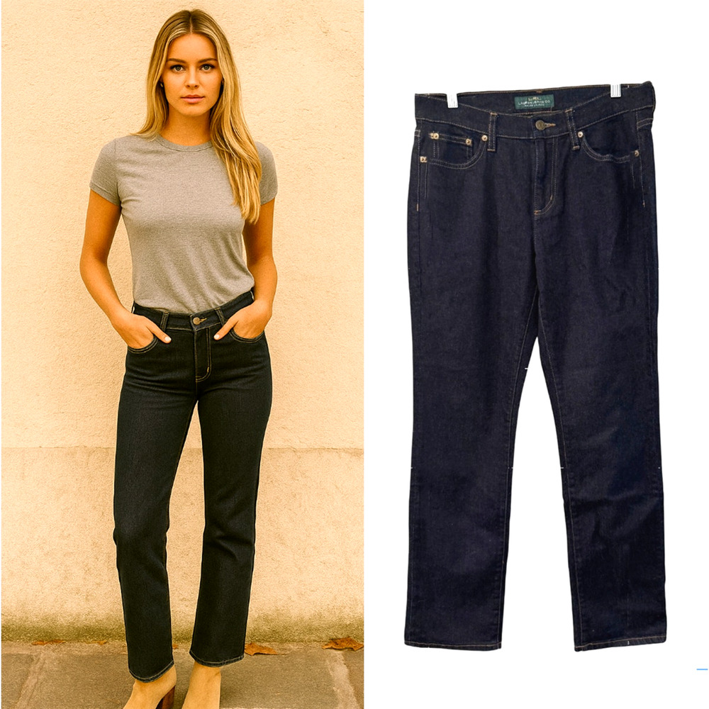 Ralph Lauren 8 Mid Rise Straight Leg Jeans $98 Dark Wash Preppy Old Money